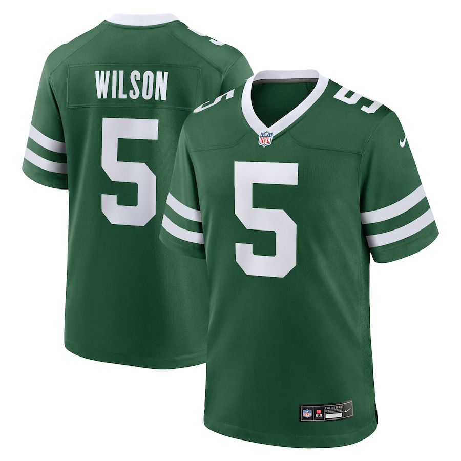 Men New York Jets #5 Garrett Wilson Nike Legacy Green Game NFL Jersey